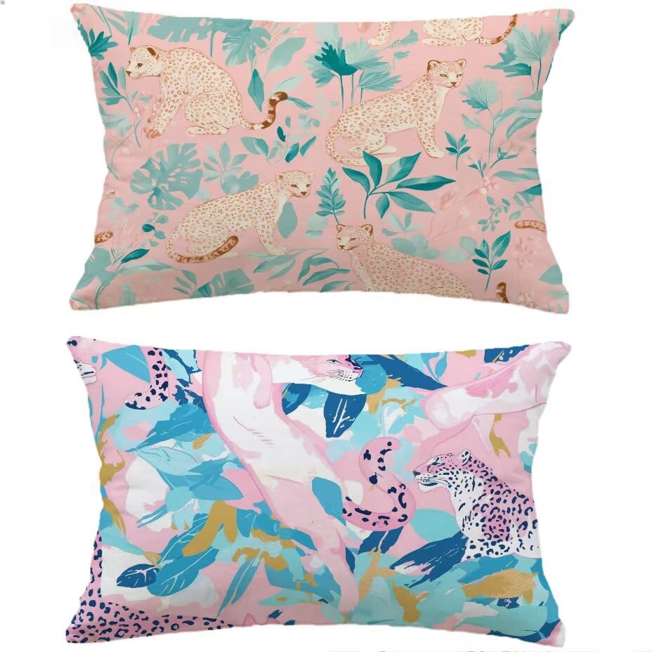 Salon de jardin housse de coussin imperméable 50x70 rose lot de 2 déco extérieure