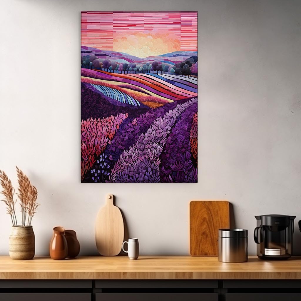 Canvas for Living room. Sunset Serenity: An Abstract Countryside Tapestry, 27 x 18 inch Canvas Wall Art - Contemporary Masterpieces - Modern Home Decor