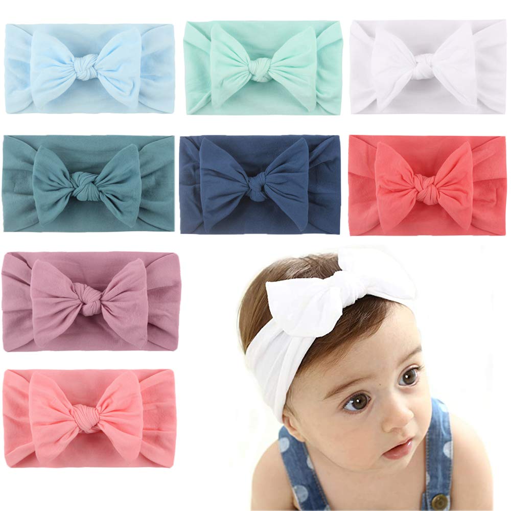 AMERTEER Baby Headbands Bows, Baby Girl Headbands, 8PCS Nylon Bowknot Soft Girl Hairbands Cute Princess hairband Toddle Hair Accessories