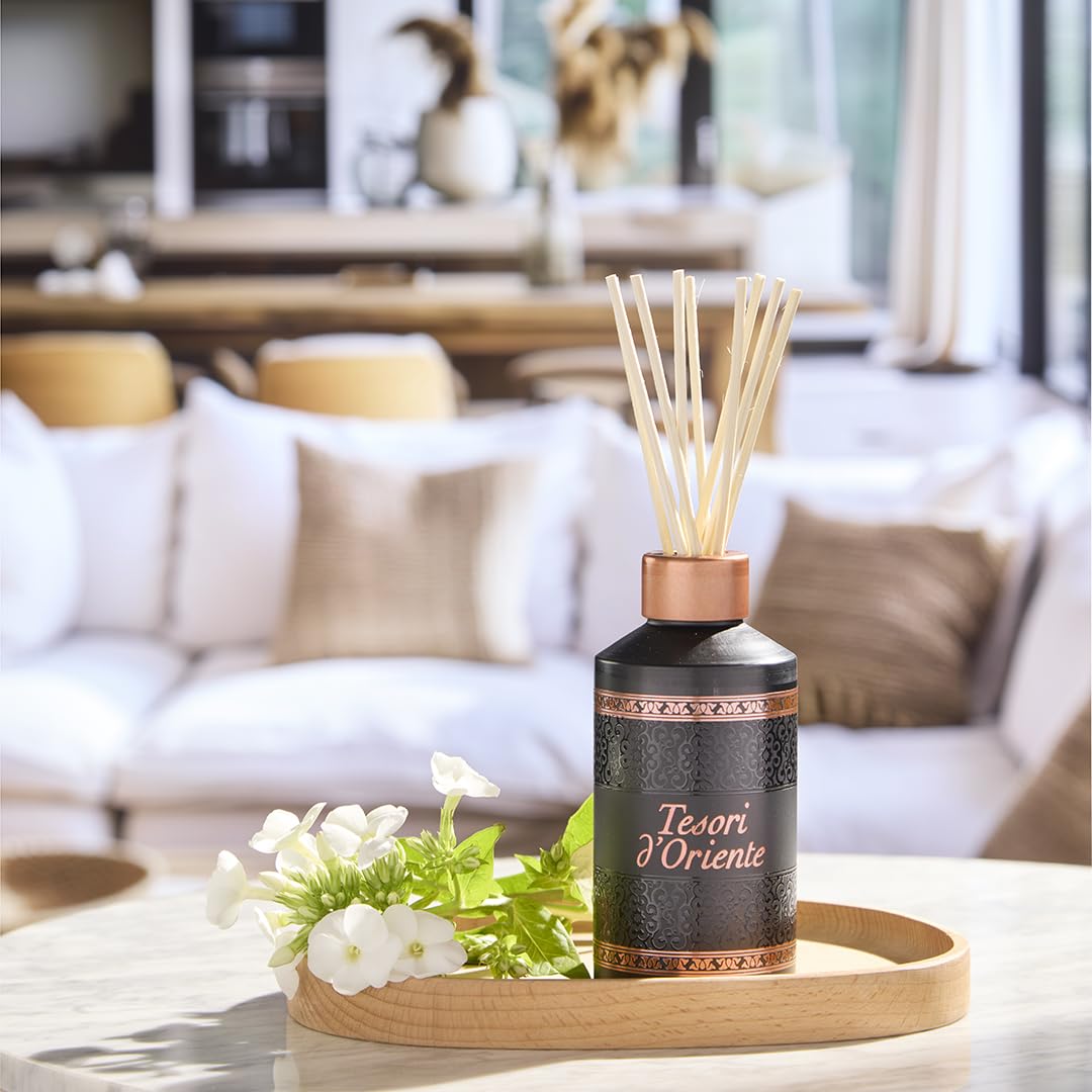 Tesori d'Oriente - Diffusore Hammam, Profumatore per Ambienti con Bastoncini, con Oli Essenziali dalle Note di Gelsomino e Fiori d'Arancio, Deodorante Casa, 200ml