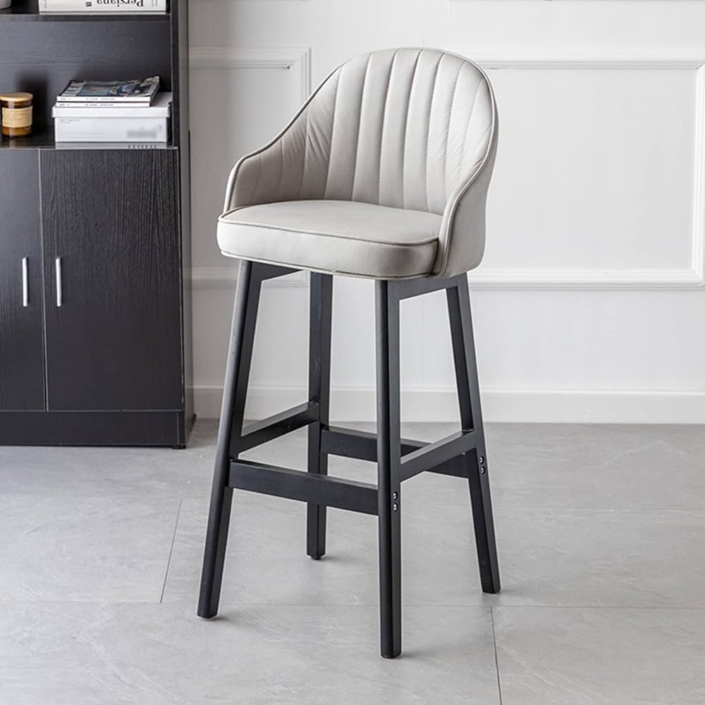 Amazon.co.jp: 背もたれと木製脚付きフェイクレザーバースツール