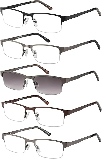 Amcedar Metal Half-Frame Reading Glasses Men 5-Pack Spring Hinges Stainless Steel Material Sun Readers 1.50