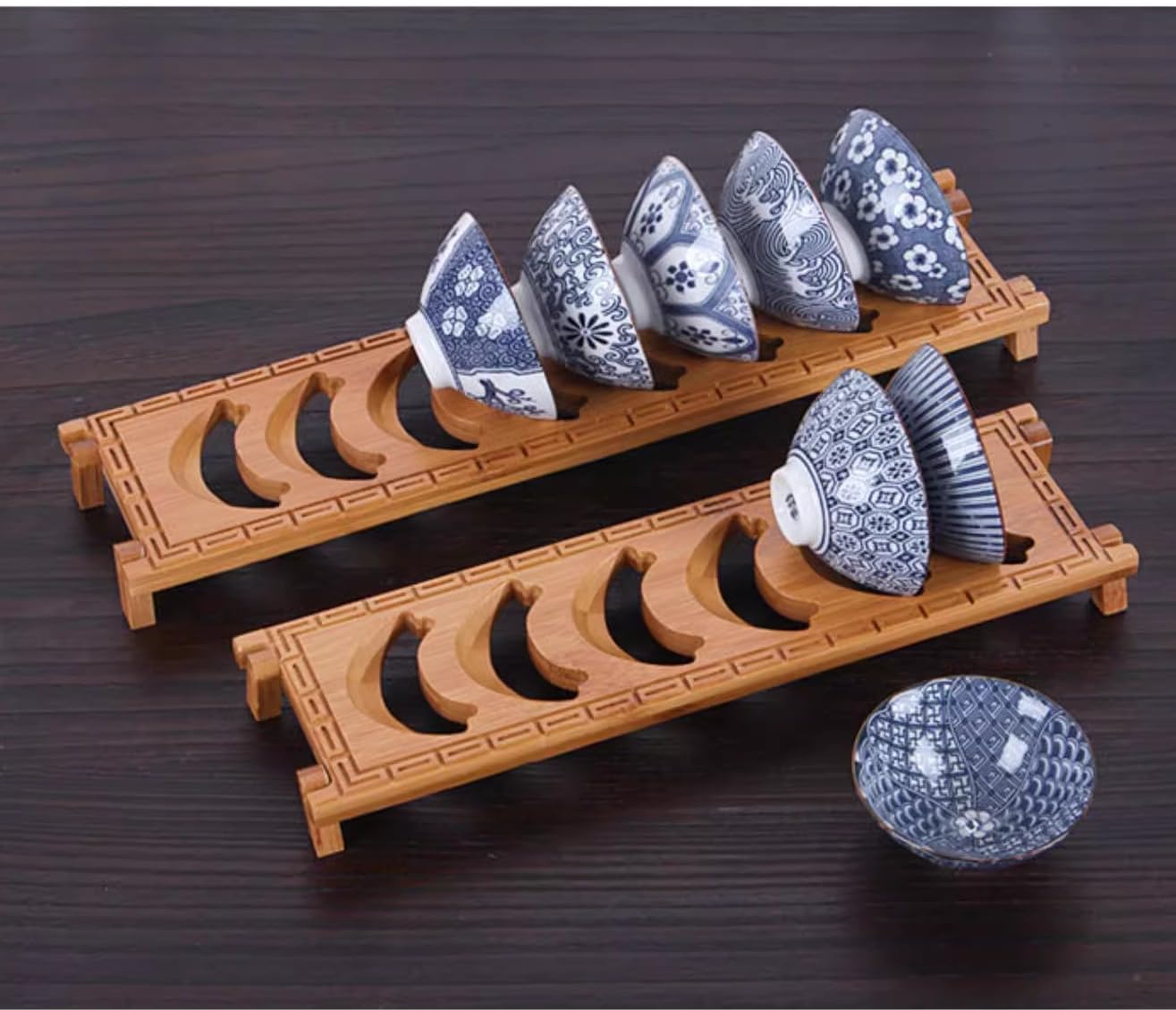 Kuuleyn Bamboo Teacup Holder, 8 Grid Coffee Mug Holder, Tea Cup Organizer Shelf, Draining Rack, Kitchen Restaurant Accessories