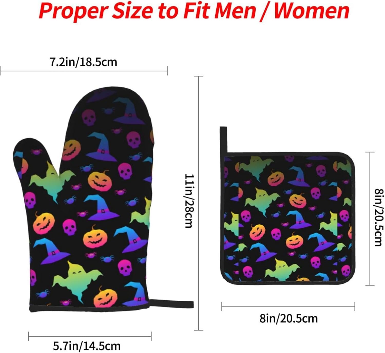 Rainbow Halloween Ghost Witch Hat Spiders Kitchen baking four piece set, fit for cooking and baking, oven, microwave, and outdoor barbecue