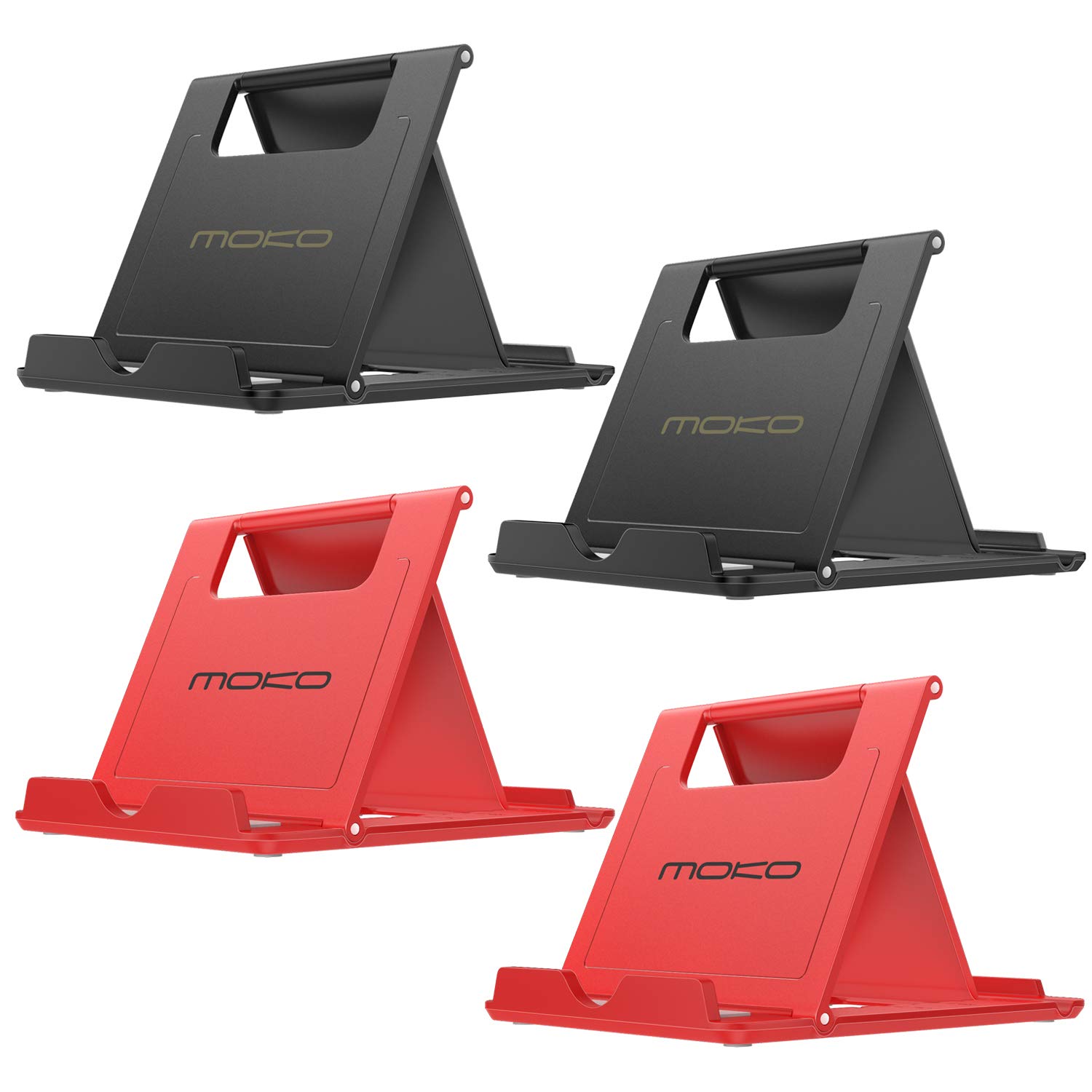 [4 Pack] MoKo Phone/Tablet Stand, Foldable Multi-angle Desktop Holder Fit iPhone XS/XS Max/XR/X Galaxy S10 New iPad Air 3rd Gen iPad Mini 5th Gen iPad Pro 11 2018 Switch, Black & Red