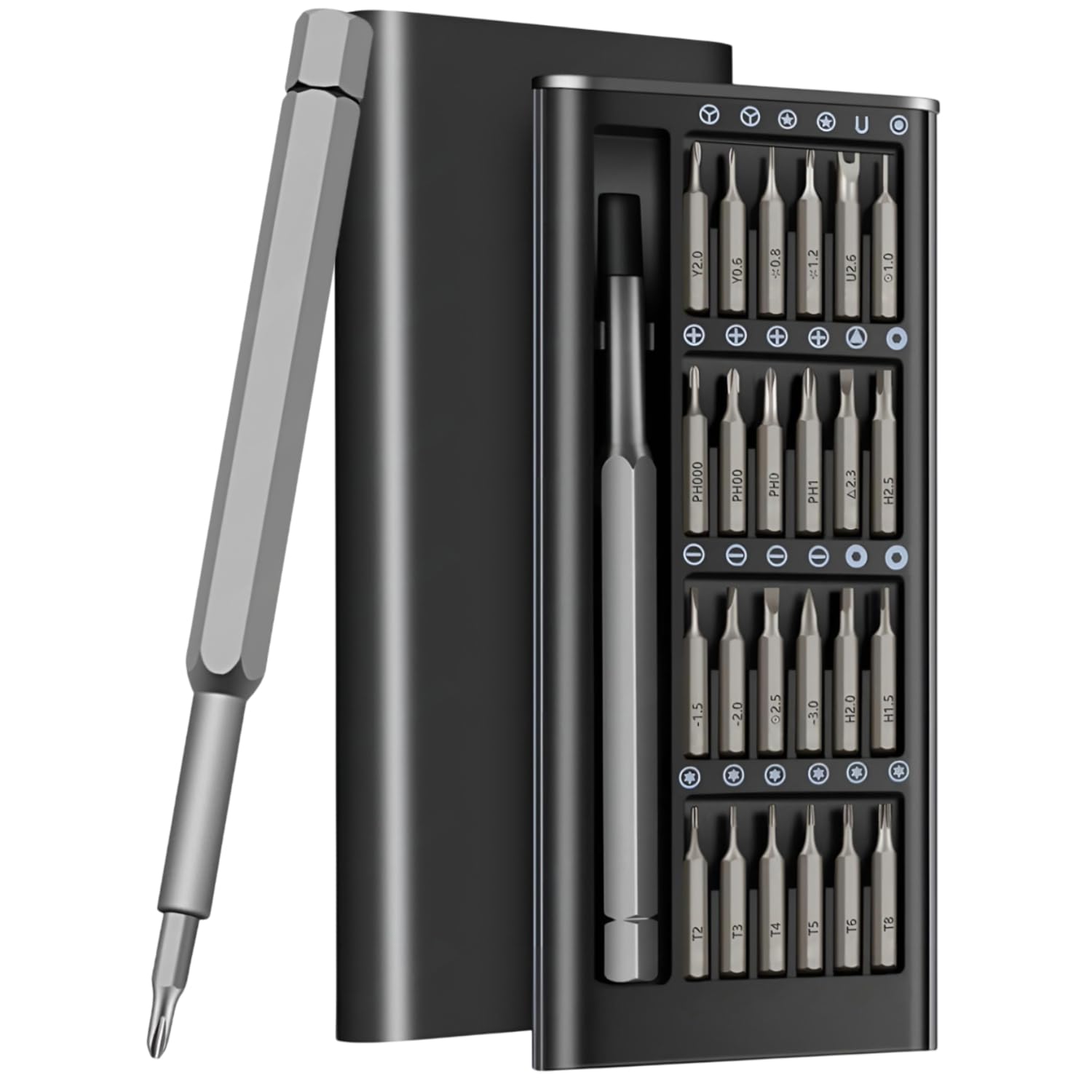 Dyazo 24-in-1 Precision Screwdriver Kit | Professional Hardware Tool Set with Magnetic Handle & Interchangeable Bits | Compact & Portable Case for Electronics, Mobile, PC, Watch & Home Repair (Black)-image-36