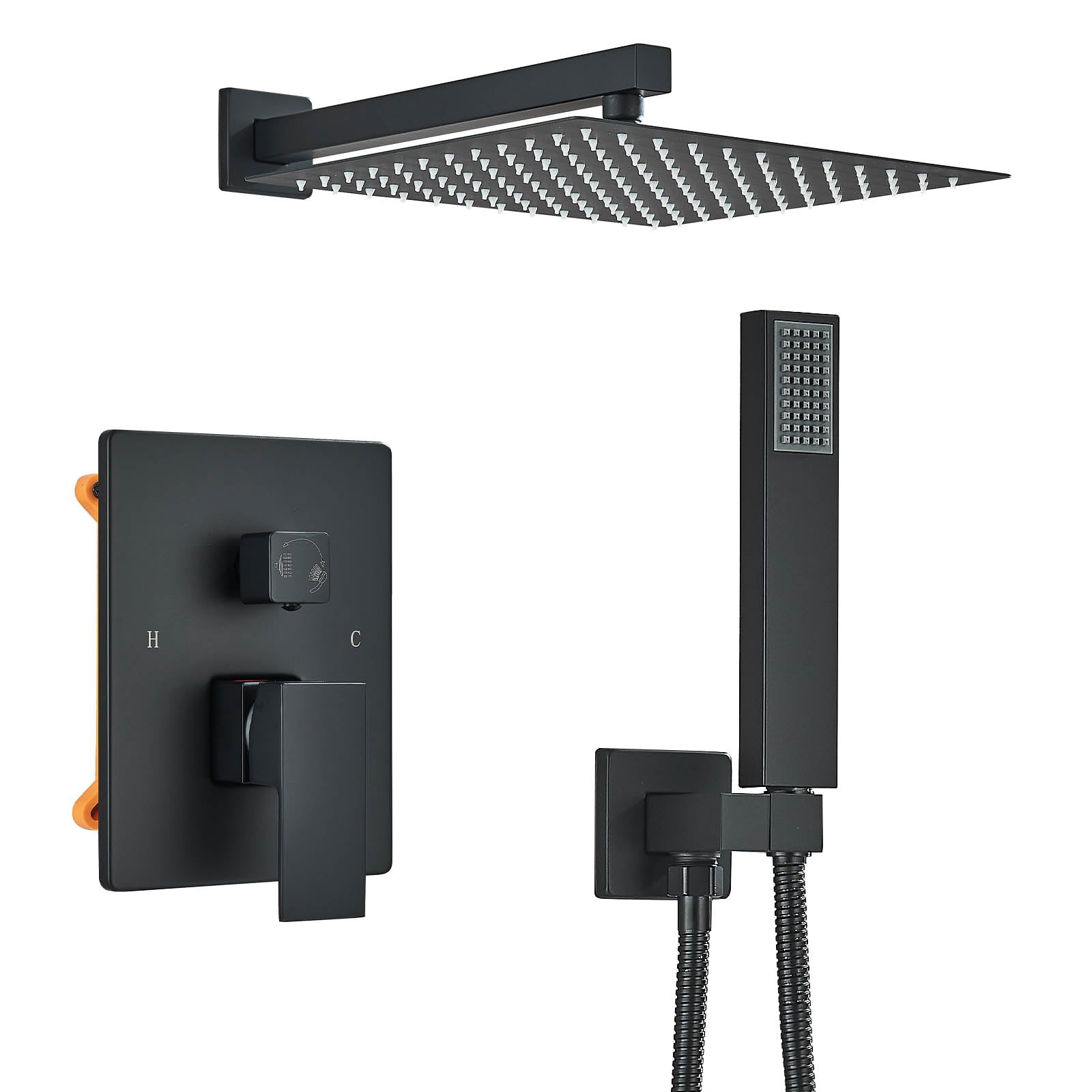 Set De Ducha Sistema Empotrado Negro,Columna para Baño,Alcachofa 30cmx30 cm, de Mano,Cuerpo de Latón