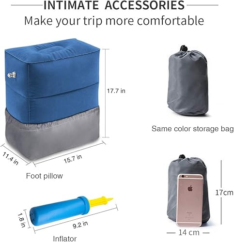 Miniatura 3 de ZIQIAN Almohada inflable de viaje con reposapiés, portátil, ajustable, de tres capas, para aviones, automóviles, hogar, trenes, oficina para