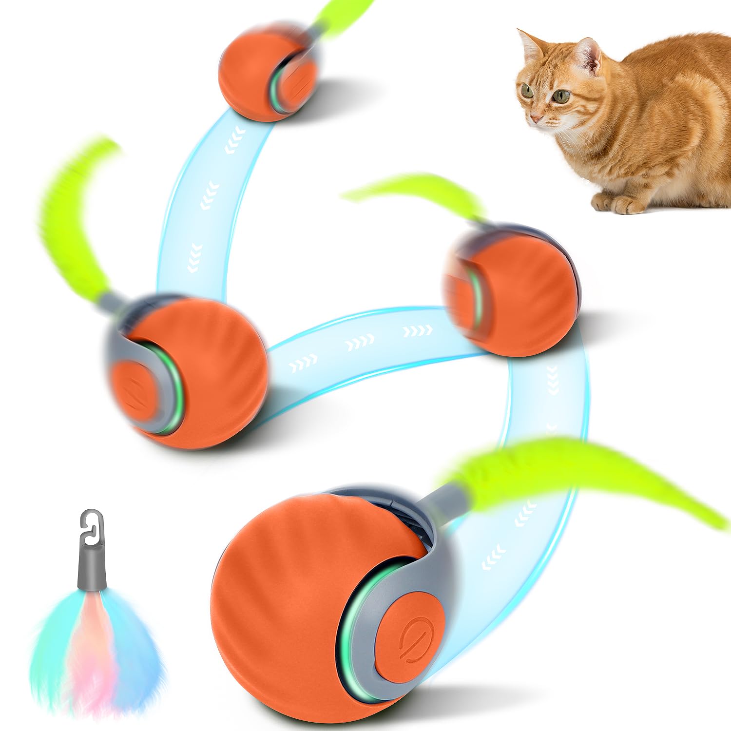 OWill Cat Toys for Indoor Cats Adult, Speedy Tail Smart Ball with USB Rechargeable 2 Modes and Speed, Automatic Interactive Cat Toy, Active Rolling Ball with Replacement Tail for Dogs Cats