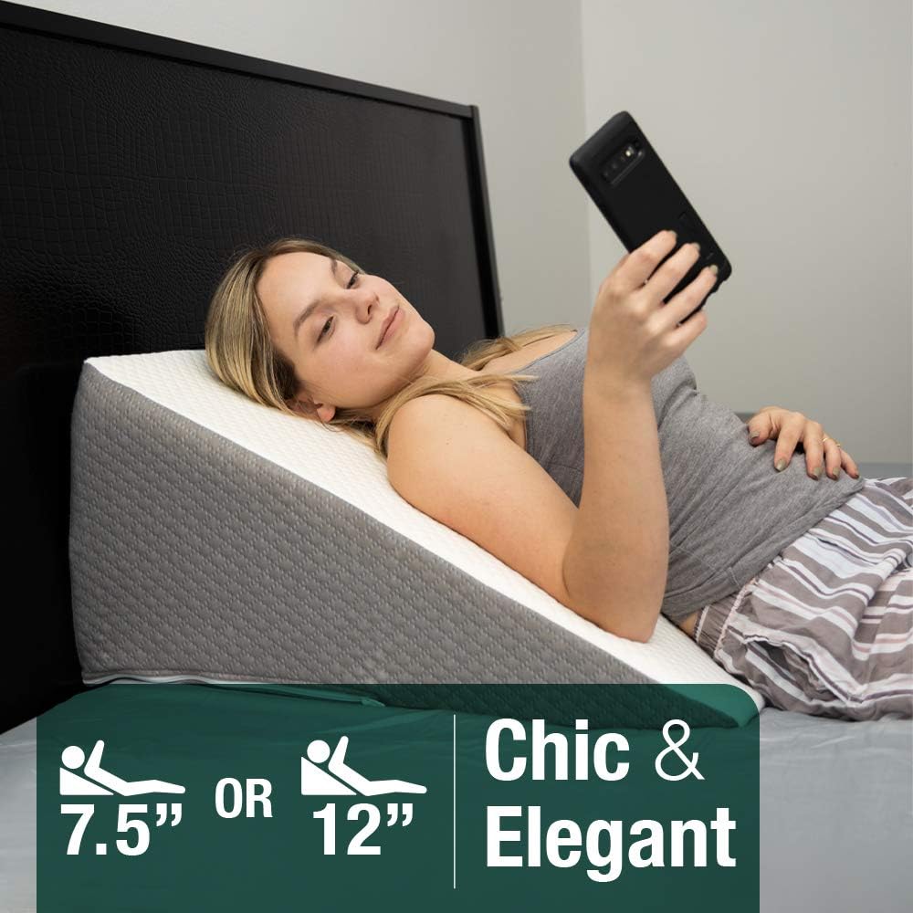 Luxurious 25x25x12 Memory Foam Bed Wedge Pillow with Jacquard Cover