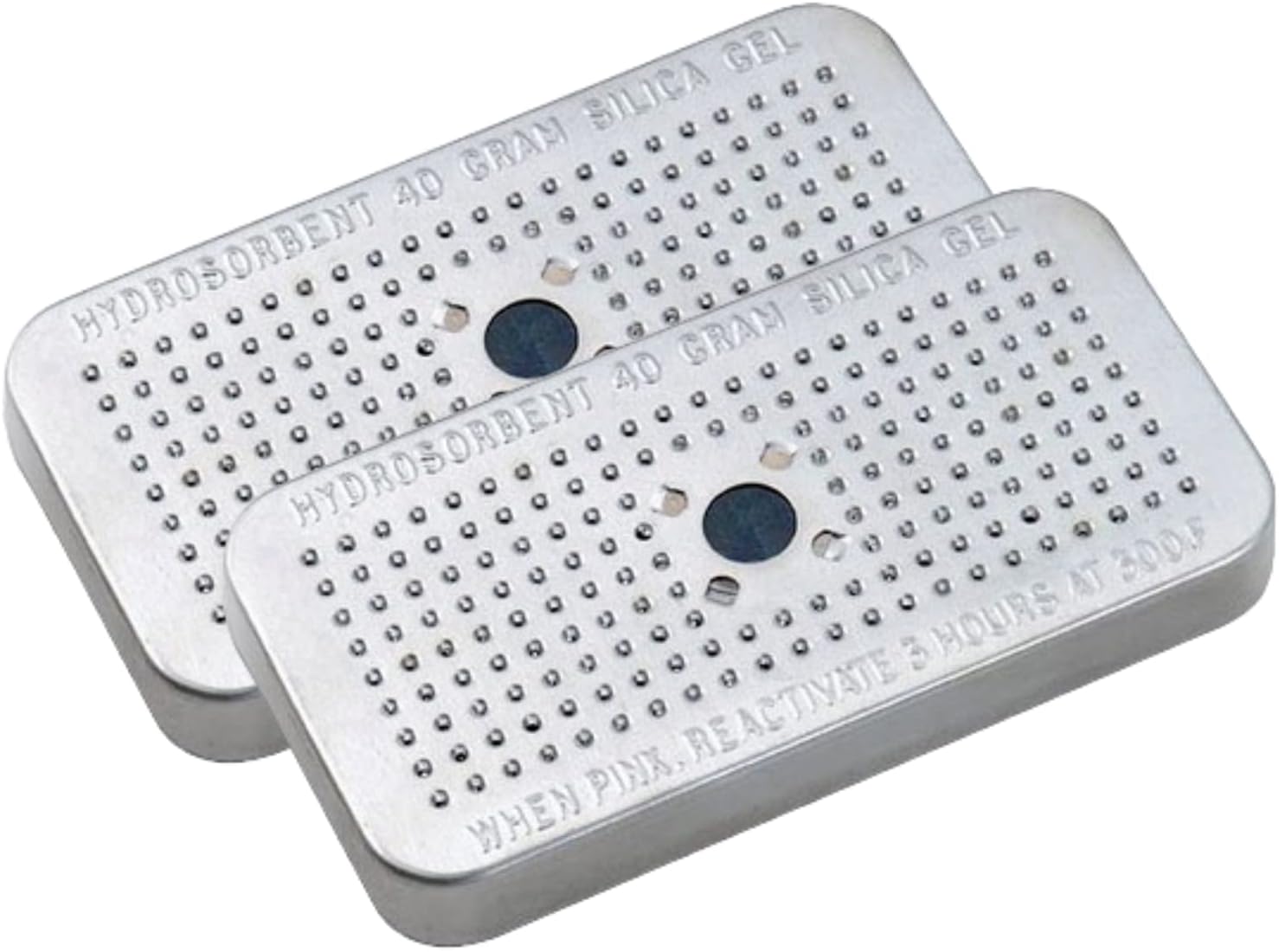 HYDROSORBENT® Moisture Absorbers for Cameras, Telescopes, Safes (40gm - 2 Pack). Blue to Pink. Rechargeable, Reusable Desiccant Dehumidifier. Made in USA Silica Gel Desiccant Mini Canisters.