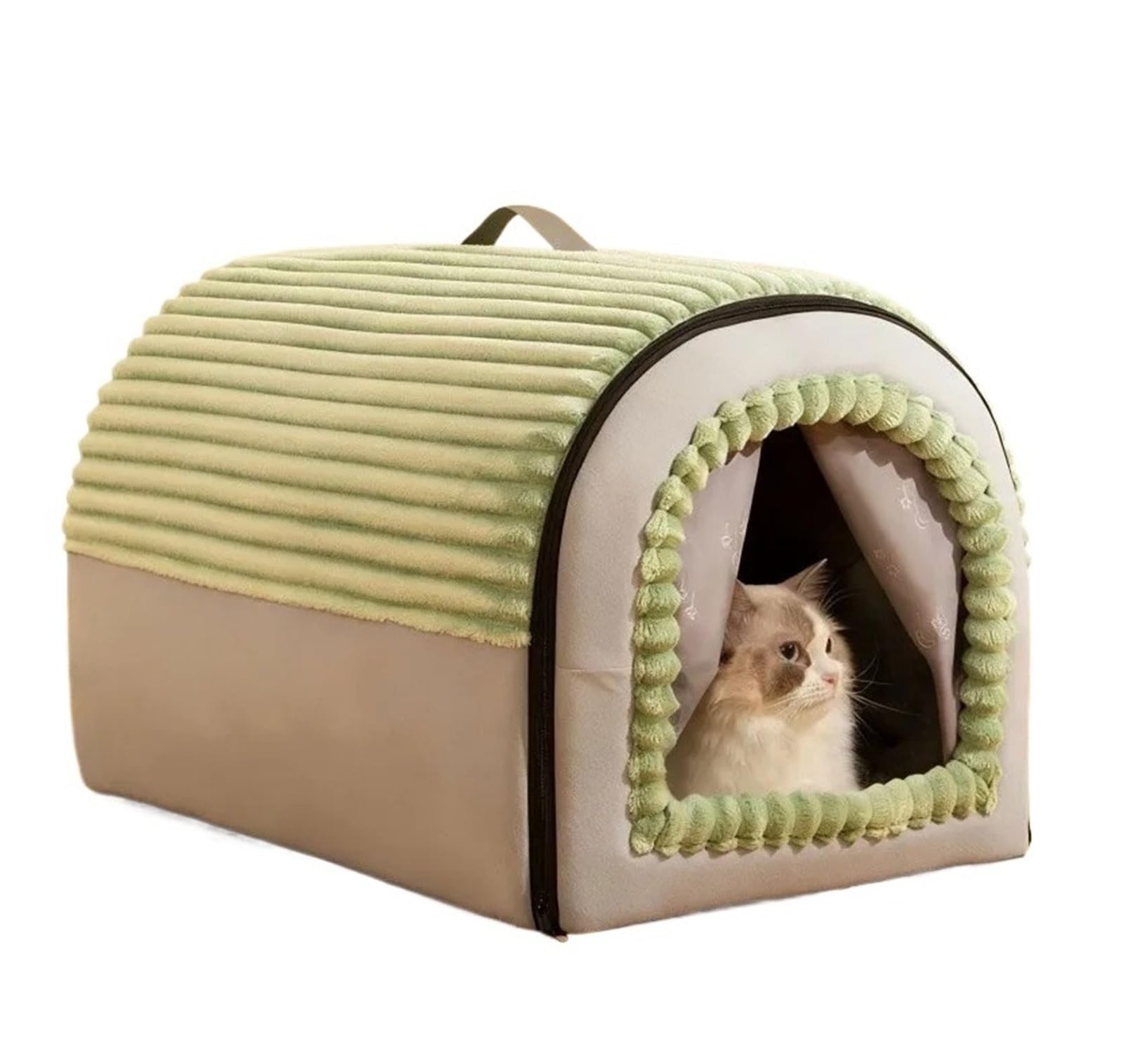 Generico Compatibile con Cuccia for Gatti Chiusa, Tenda for Animali Domestici 4 Stagioni con Cuscino Rimovibile, Calda Cuccia for Cani da Interno for Piccoli Animali Domestici(Green,M)