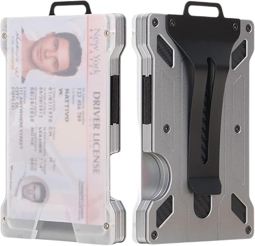 Miniatura 10 de EverGoldGoods Tarjetero minimalista para hombre  Cartera delgada para tarjetas de crédito  Cartera de metal de aluminio con clip para dinero