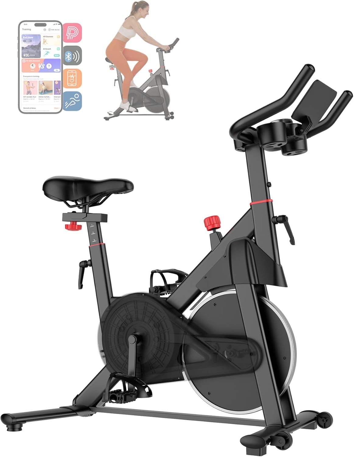 SUPERUN Magnetic Exercise Bike for Home Gym - 32-Level Resistance, Adjustable 4'6"-6'2", 300 lbs Capacity Indoor Cycling