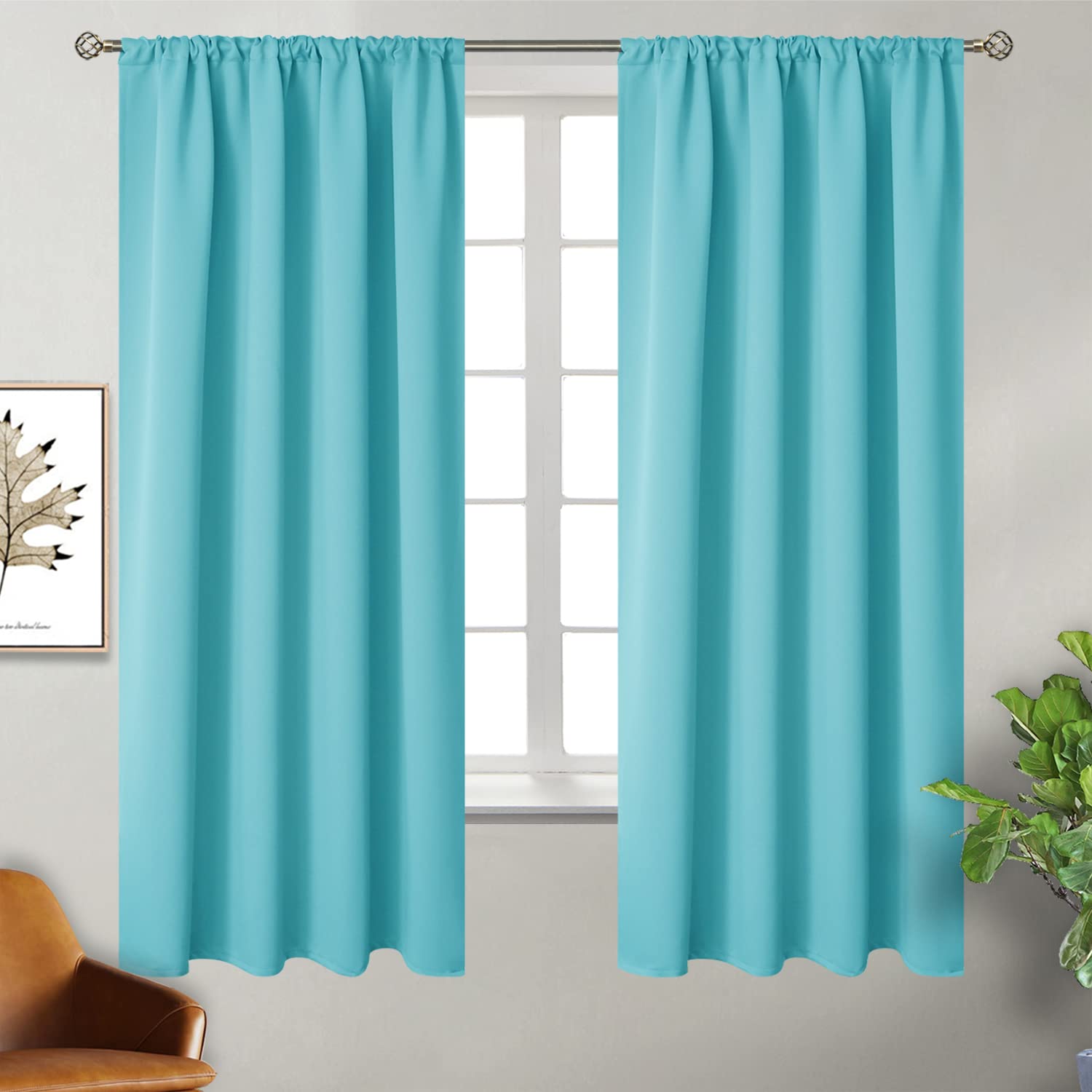 BGment Aqua Curtains 63 Inch Length for Bedroom - Room Darkening Drapes with Rod Pocket Thermal Insulated Privacy Protection for Living Room Windows, 42 x 63 Inch, 2 Panels