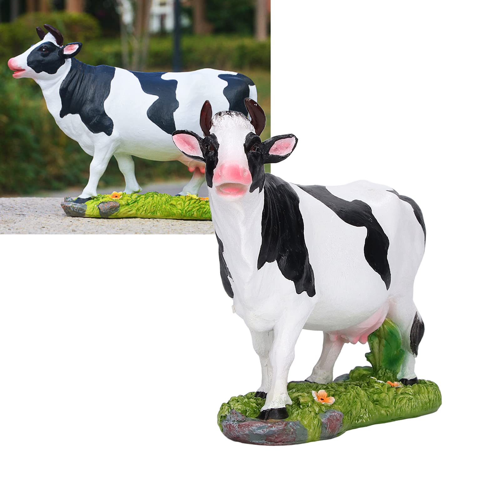Statua di Mucca Decorativa da Giardino All'aperto, Figurina di Animale Carino in Resina, Statuetta da Collezione per Decorazione Esterna