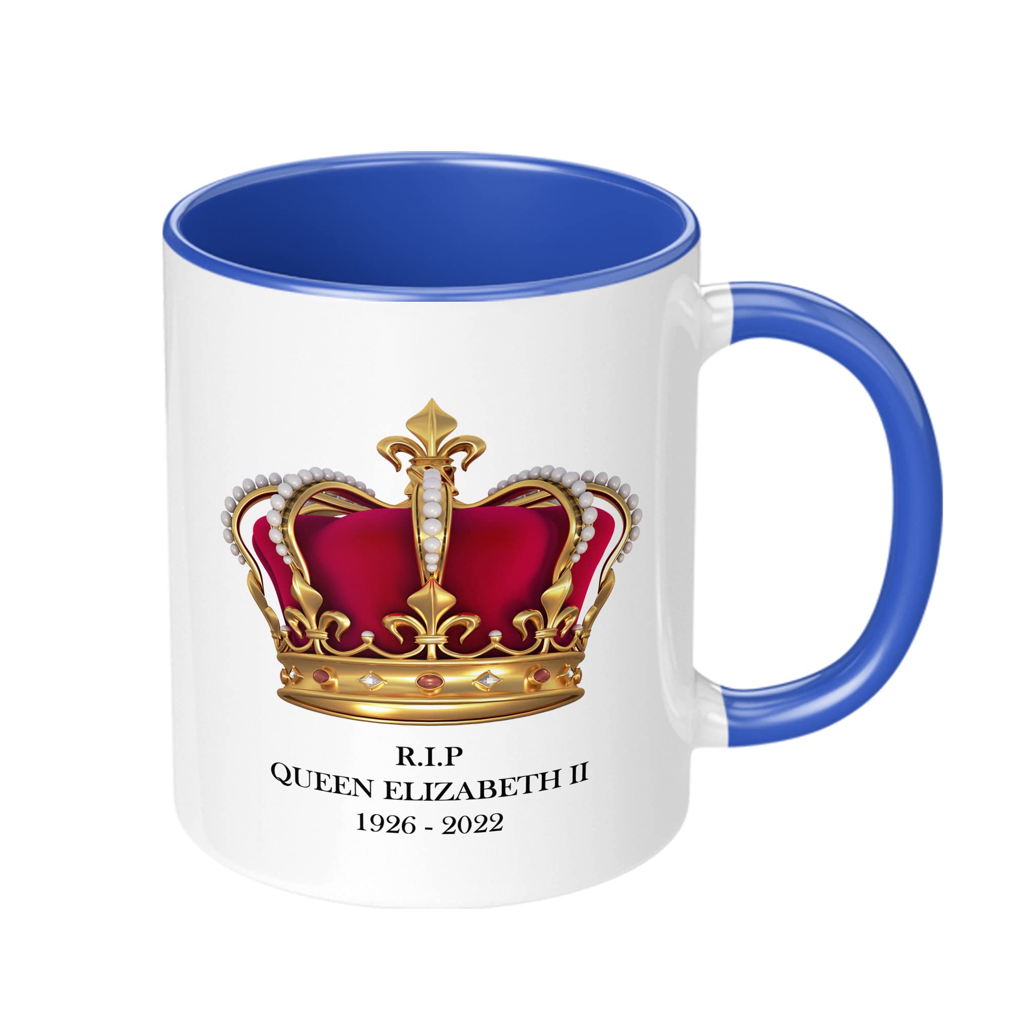 Print Maniacs Queen Remembrance Mug Gift Merchandise Memorabilia Souvenir Keepsake RIP Commemorative Her Majesty Elizabeth II 70 Years in Service Memory Cup - Crown (Dark Blue Fill)