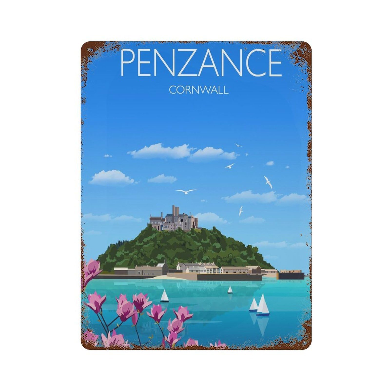xiaoxiaoshen Travel of Penzance Cornwall UK Wall Decor Art Metal Tin Poster Modern Home Decor Art Home Bar Shop Decorations Vintage Sign 40x30cm