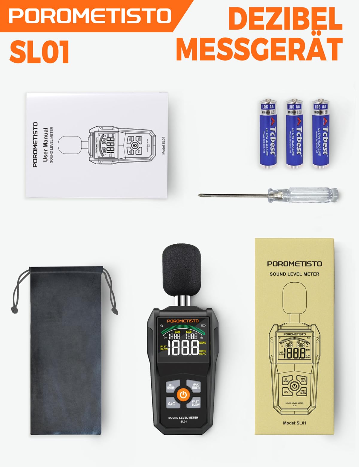 SL01 Dezibel Messgerät,30-130dB Schallpegelmessgerät,Mit A/C-Gewichtung,Datenspeicherung,Maximum/Minimum),Präzises db Messgerät für Professionelle,Industrie & Privatgebrauch