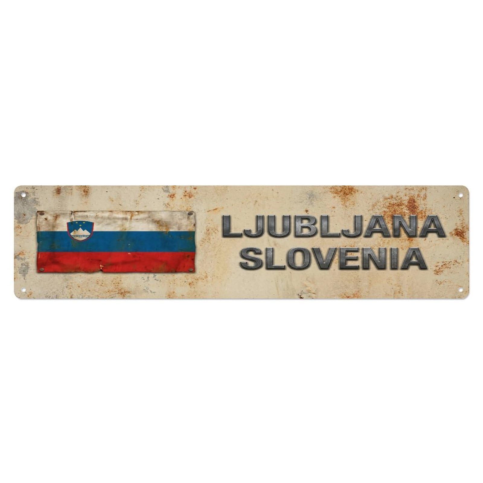 Metal Tin Sign Vintage Ljubljana Slovenia Flag Decor Rustic Travel