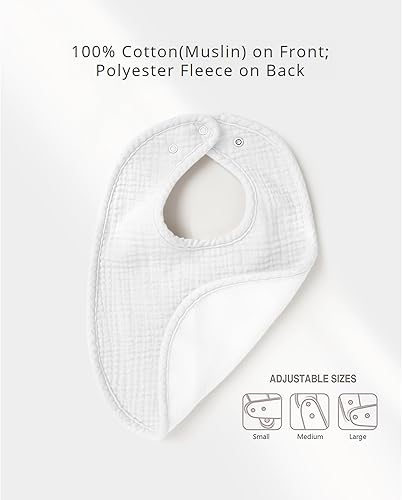 Miniatura 5 de Konssy Baberos de muselina para bebé, paquete de 6 baberos de algodón suave para niños y niñas, baberos absorbentes de colores sólidos