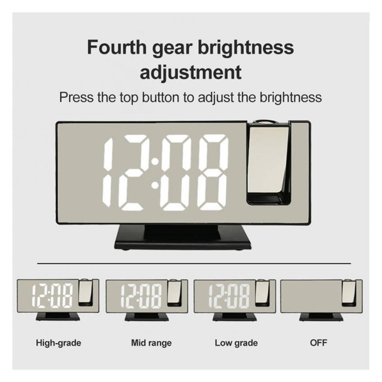 Reloj Proyectable con Espejo Led, Despertador Digital, Mesa De Escritorio Eléctrica, Mesita Noche, Alarma Electrónica Tiempo Proyección ProyeccióN Clara(Clock 4)