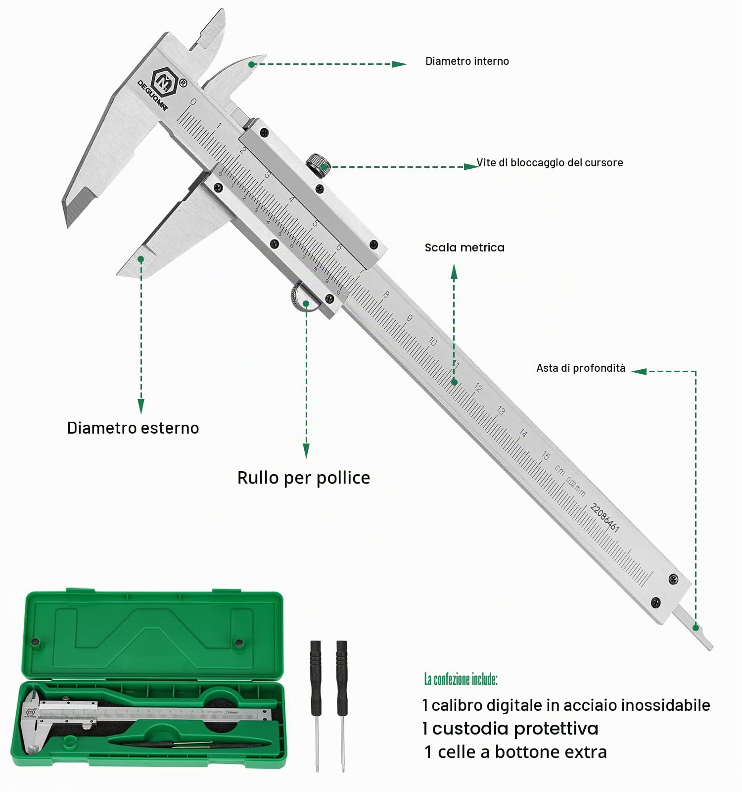 Calibro a Corsoio 150 mm 6" in Acciaio Inox Micrometro, i Calibri Scorrono Agevolmente e Sono Altamente Precisi per le Misurazioni in Casa, Nel Fai-Da-Te o a Livello Professionale