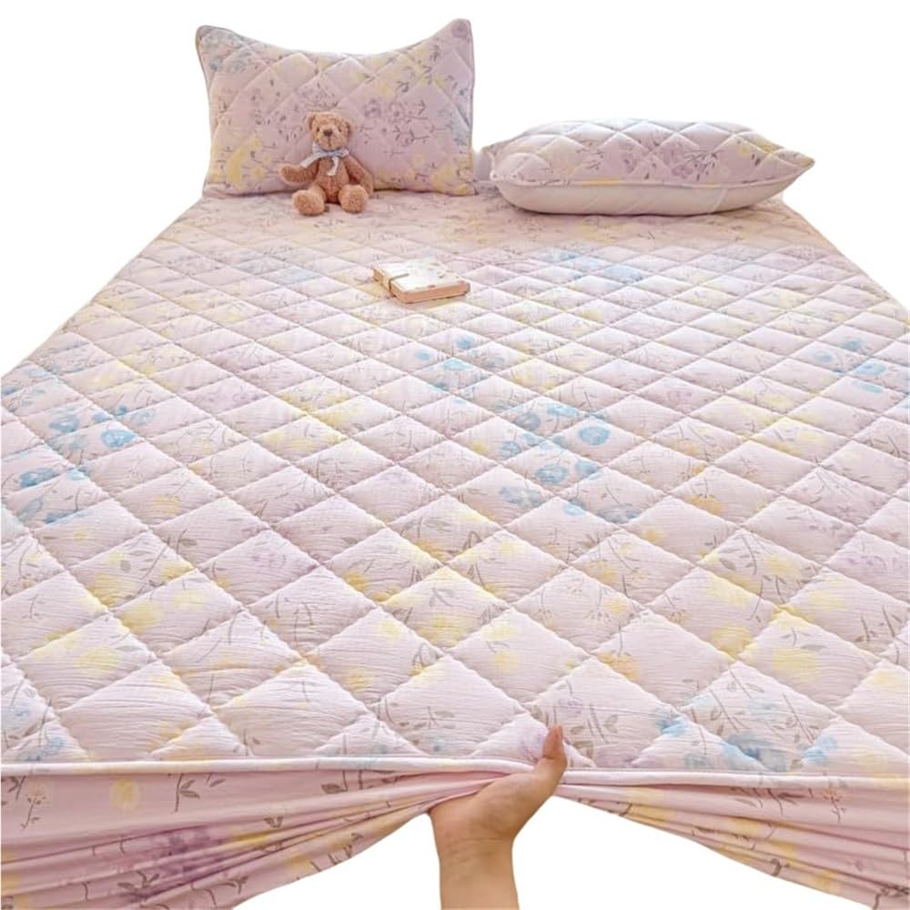 Coprimaterasso Impermeabile, copriletto Matrimoniale (Queen Size) Traspirante e Silenzioso con Angoli Profondi da 6 a 11 Pollici, Lenzuolo con Angoli Morbido Lavabile in Lavatrice (Rosa, 90