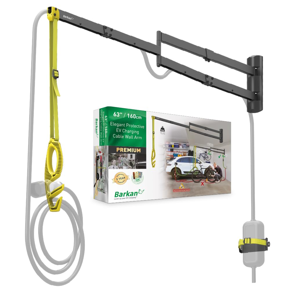 Barkan Brazo de Pared Protector para Cable de Cargador de Coche electrico de 160 cm, con garantía de 5 años, Recubrimiento de Zinc Impermeable para Uso Interior y Exterior, Vehiculo Electrico