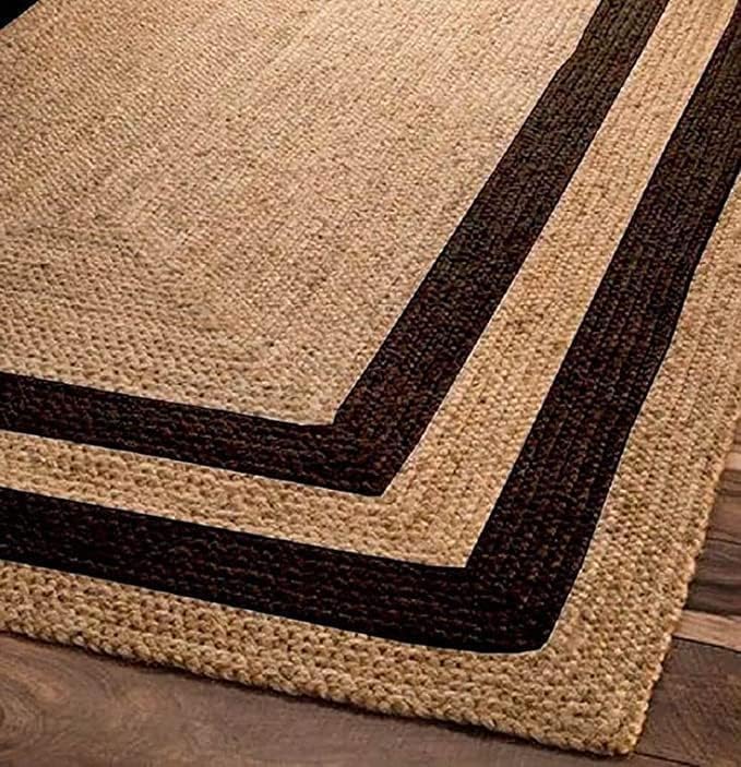 Image of F R Creation Jute Reversible Braided Natural & Handwoven Jute Carpet, Carpet for Living Room Braided Rug, Offices Carpet, Guest Room Size (9X12 Feet Beige and Black)
