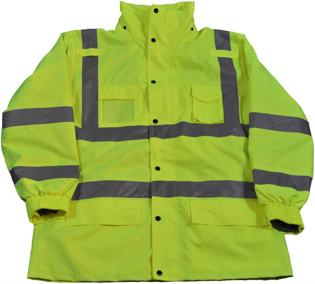 Petra Roc LPJ3IN1-C3-S Rain Parka Waterproof 300D Oxford with Pu Coating ANSI/Isea Class 3 3-In-1 with Removable Thermal Fleece Jacket, X-Large, Lime