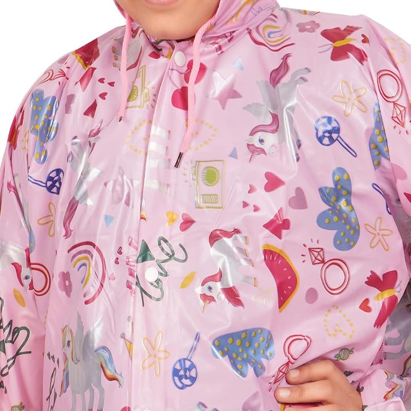Image of Kids Waterproof PVC Raincoat with Hood & Sleeves | Lightweight, Portable Rain Wear for Boys & Girls | Button Closure with Storage Bag