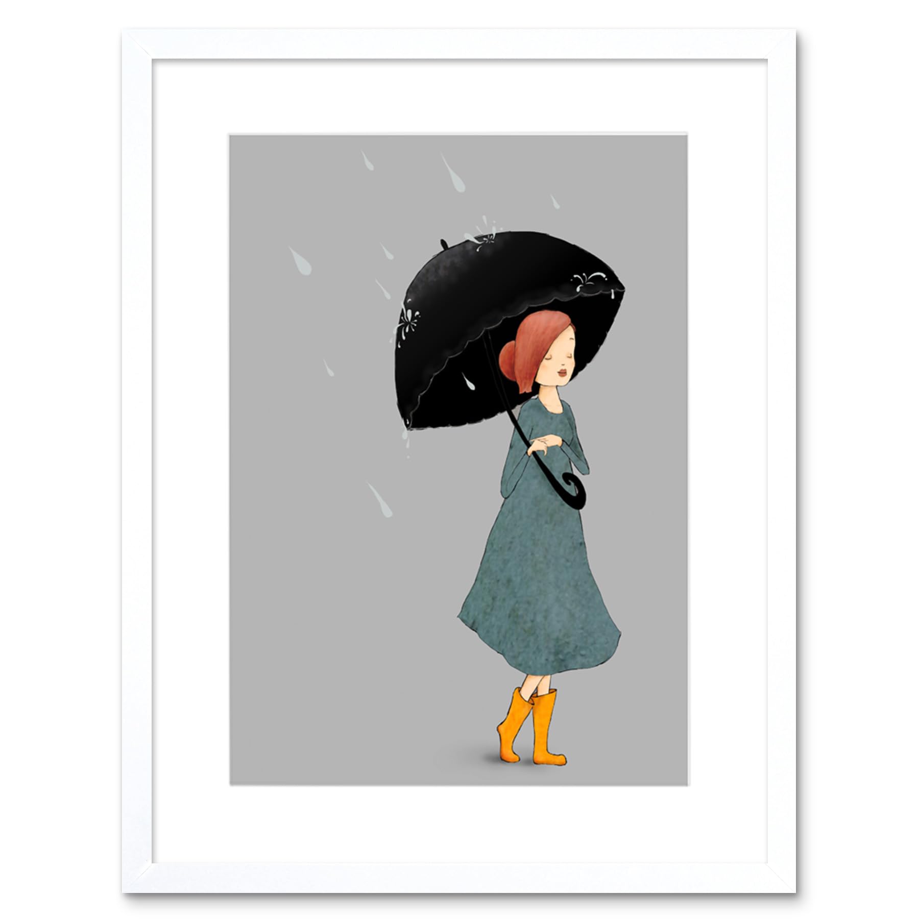 Artery8 Framed Wall Art Print - Girl in Rain Art - 9x7 inch