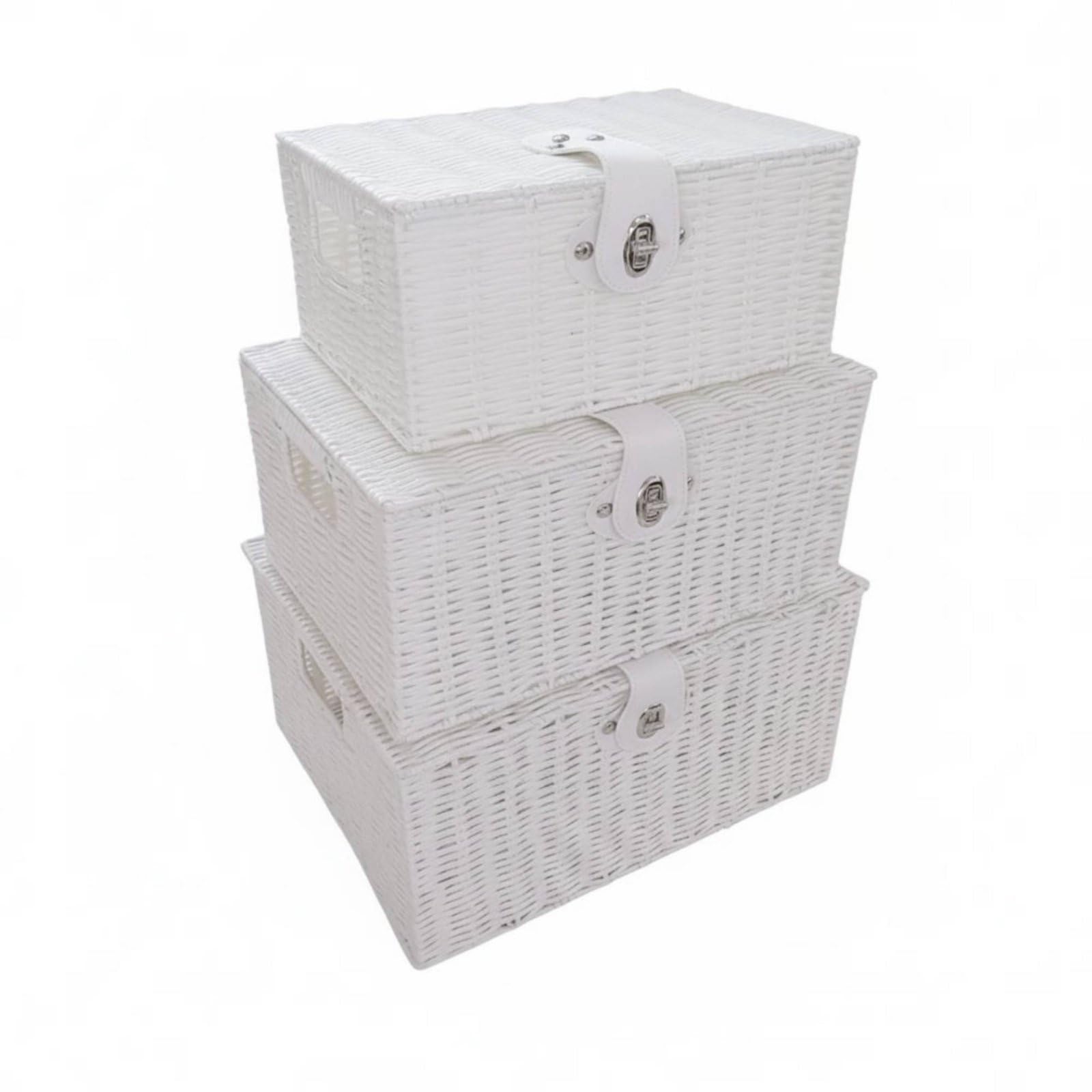 3 Piezas Cesta de Almacenamiento Decorativa de Mimbre con Tapa Manual para Ropa Accesorios y Artículos Pequeños Adecuado para Dormitorio Sala de Estar Armario, color to 1