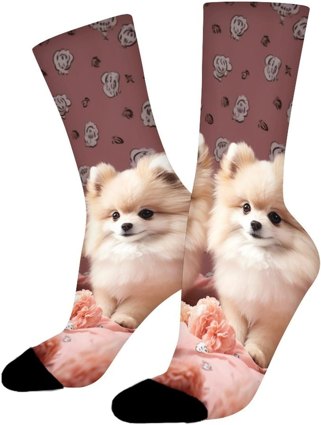 Breathable Sports Socks, Moisture Wicking, Lightweight Crew Socks | Pomeranians Puppies And Point Athletic Calf Socks for Women Men, Casual, Anti-Slip, Multifunctional Work Socks