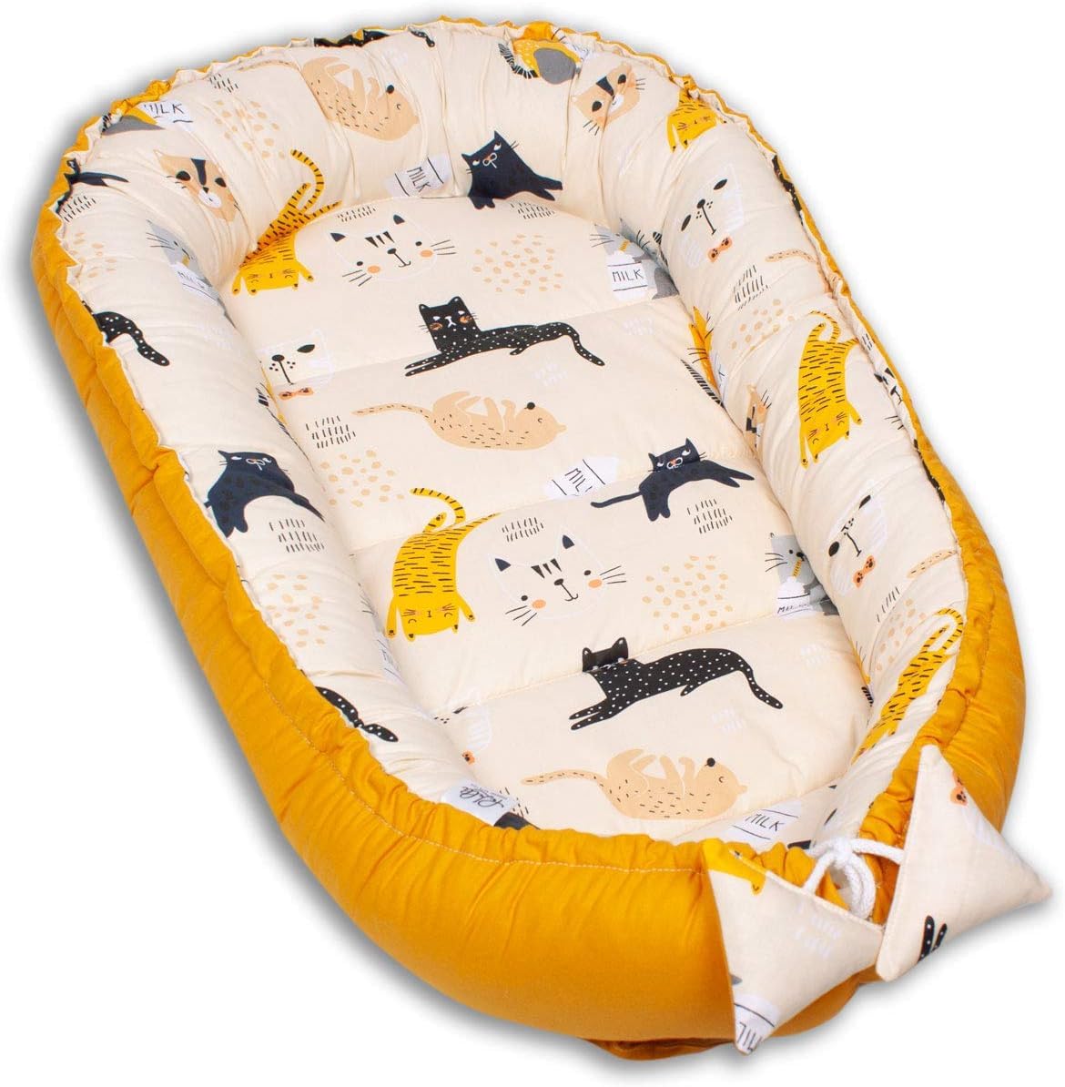 PaLulli Nid Douillet Bébé 2 Faces 90x50 Cm - Cocon 100% Coton Oeko-Tex, Étoiles, Protection Anti-Chute, Multifonction Lit Voyage & Poussette