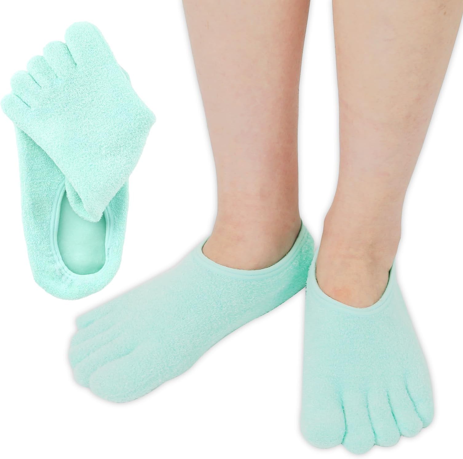 5-Toe Gel Moisturizing Socks for Dry Cracked Heels - Aloe & Shea Infused Hydrating Foot Care, Soft Fuzzy Spa Socks for Women & Men (Large)