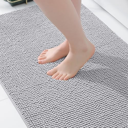 Homaxy Tapis de Bain Antiderapant,Tapis Salle de Bain en Microfibre Chenille Douce,Tapis de Bain Absorbant,Lavable en Machine - 40 x 60 cm, Gris Clair
