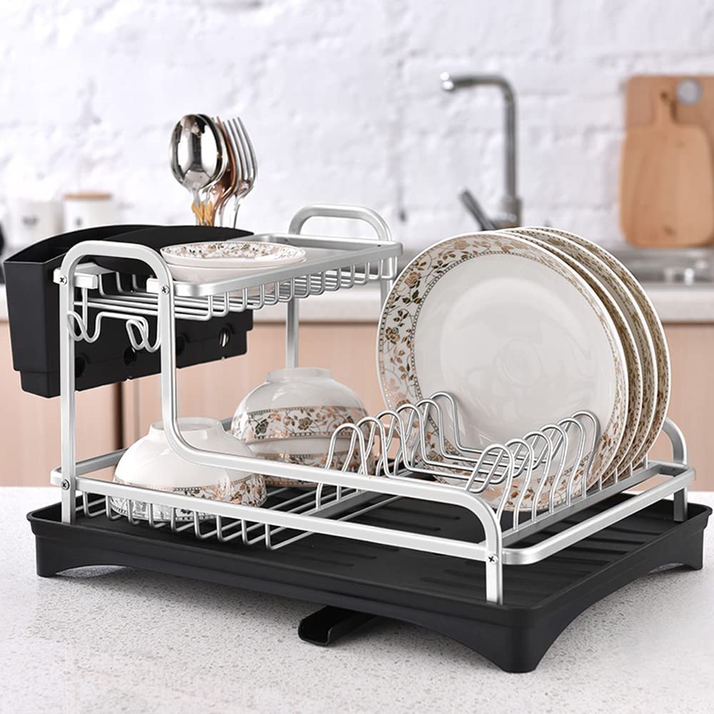 Buy Dish Rack Dish Drying Stand Dish Drying Rack with Drainboard Aluminium Dish Drainer 2 Tiers