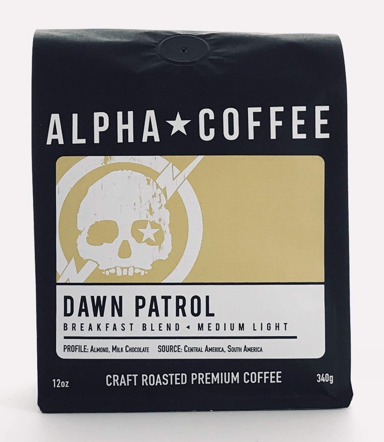 Alpha Coffee, Dawn Patrol, Breakfast Blend Ground Coffee, Light Roast, 12 ounces, 100% Arabica Coffee from Papua New Guinea, South America, Central America