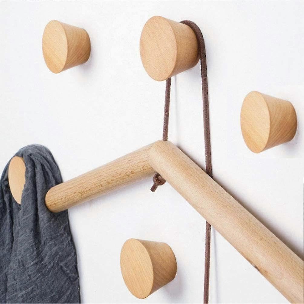 JOYHAPPST Wood Coat Hook, Wall Hooks 5pcs Coat Hooks Round Coat Hooks