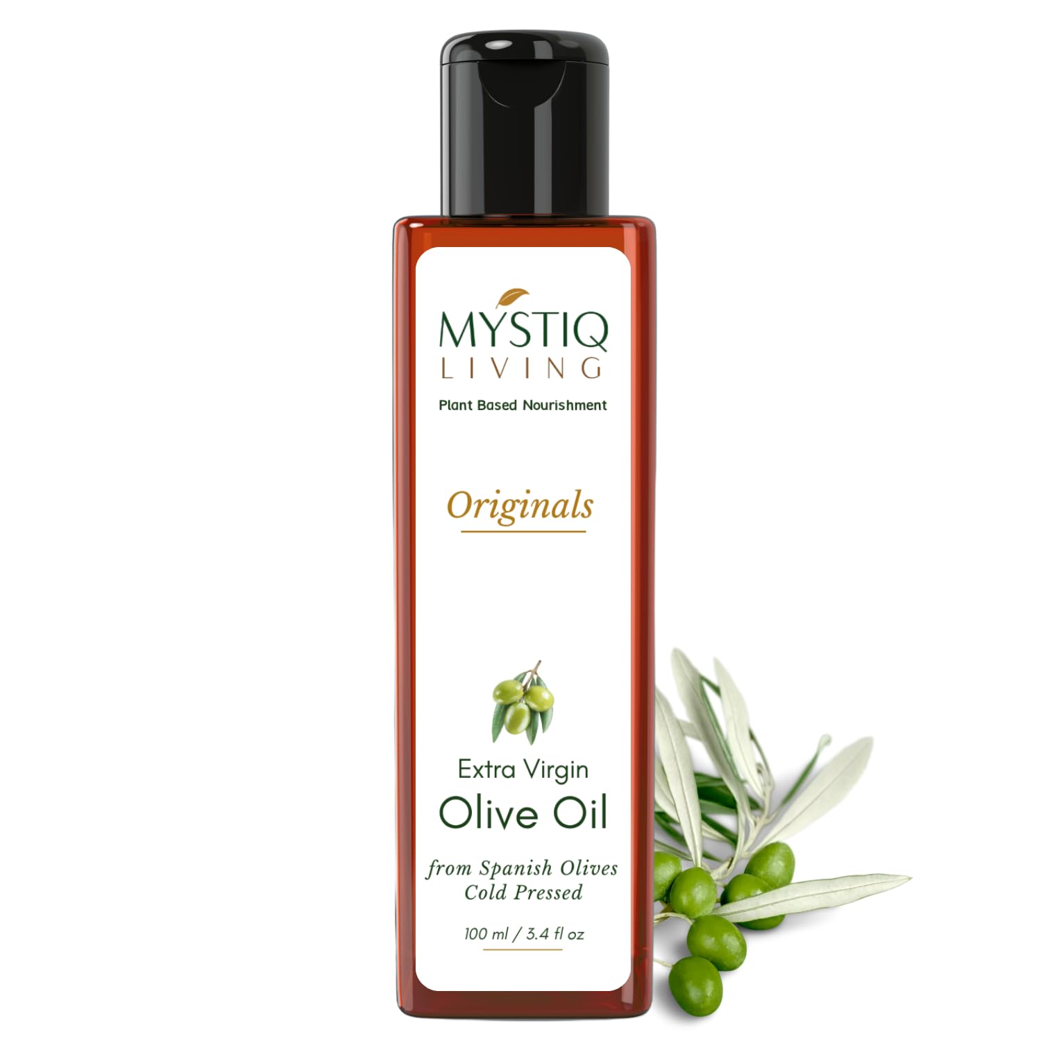Mystiq Living Extra Virgin Olive Oil for Hair, Skin & Baby Massage | Cold Pressed, 100% Pure & Natural - 100 ML