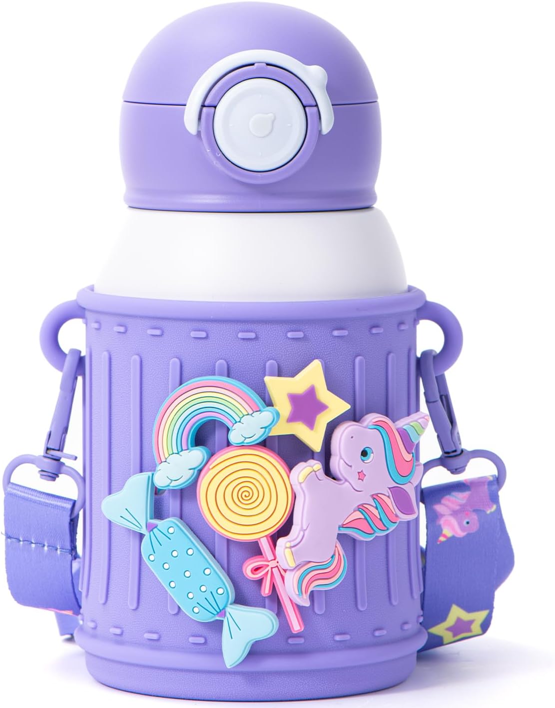 Kids Insulated Tumbler Set 16oz – Stainless Steel Water Bottle with Straw Lid & Pour Lid, Leakproof BPA-Free Cup, Silicone Sleeve, Charms & Strap – Insulated Kids Bottle for School & Travel