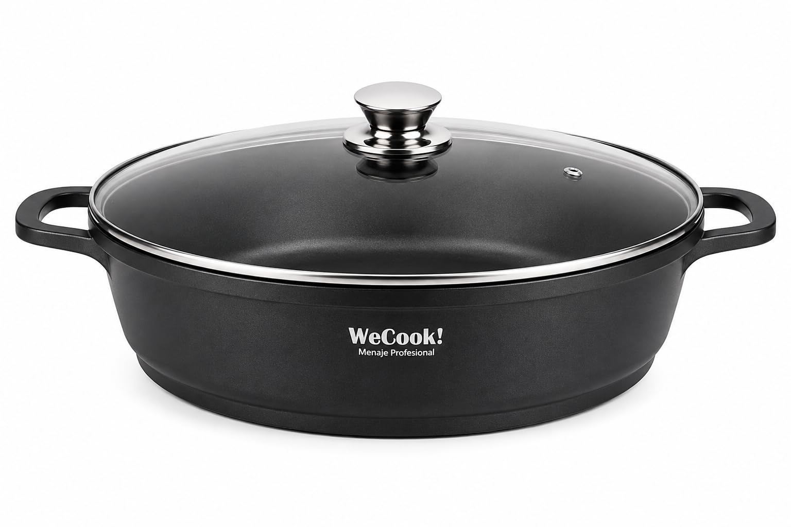 WECOOK! Ecochef Titanio Niska Indukcja Szklana pokrywka 40cm, 5 warstw Nieprzywierający QUANTANIUM Ekologiczny bez PFOA, Odlewane aluminium 5mm, 7,5cm Wysoki, Silikon, Kuchenka ceramiczna, Gaz, Piekarnik