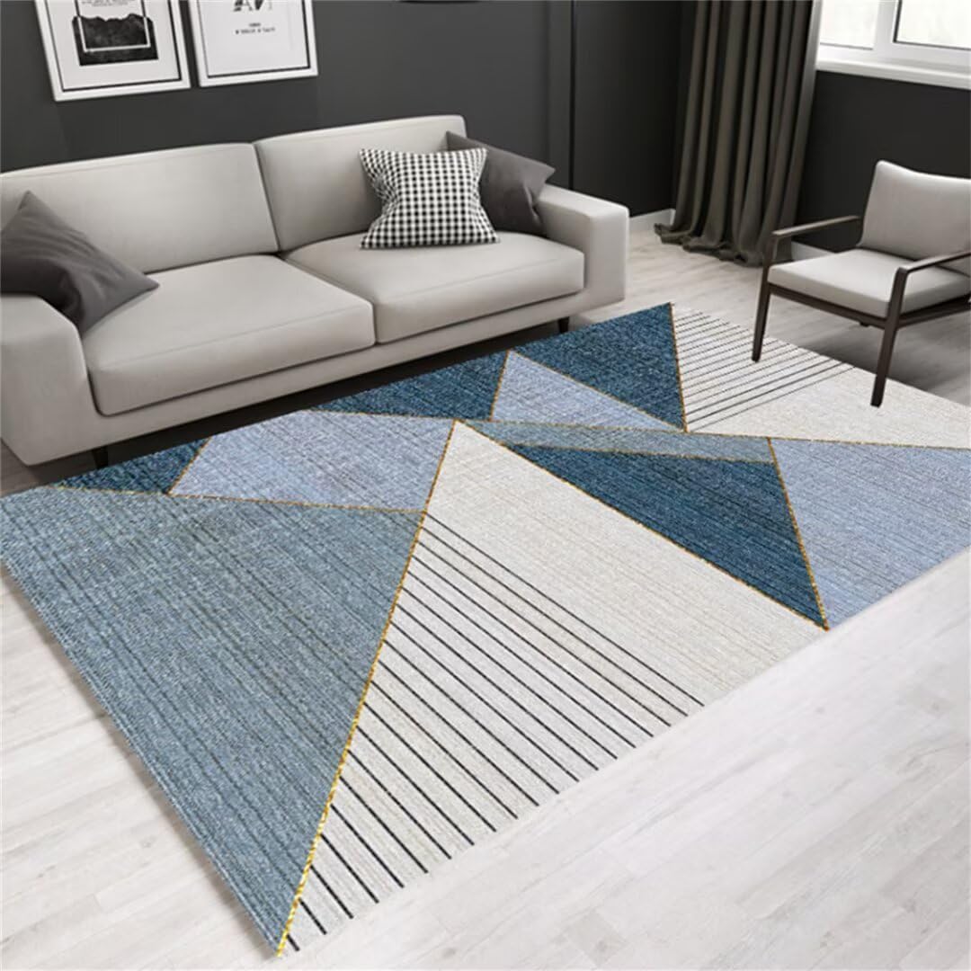 Tapis de salon géométrique bleu 60x100cm sans formaldéhyde pour chambre d'ado