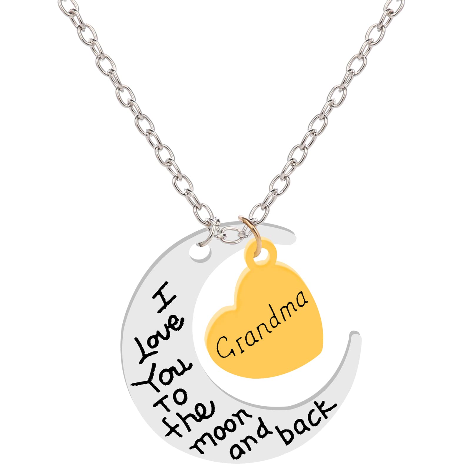 PLwelth Moon Necklace for Grandma Grandpa I Love You to Moon and Back Necklace Gifts for Her Birthday Mother’s Father’s Day