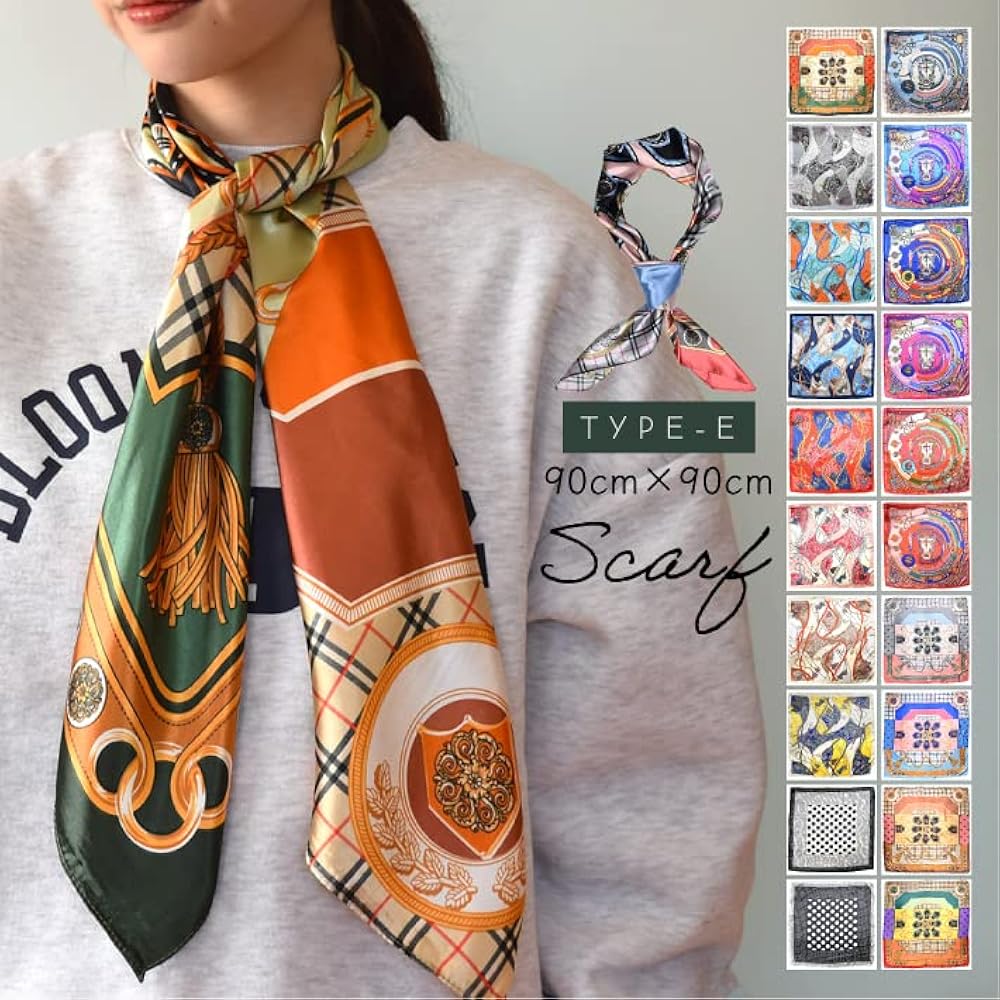 Amazon | [HAPI&Co] 大判 正方形 スカーフ 90cm E シルク調 レディース