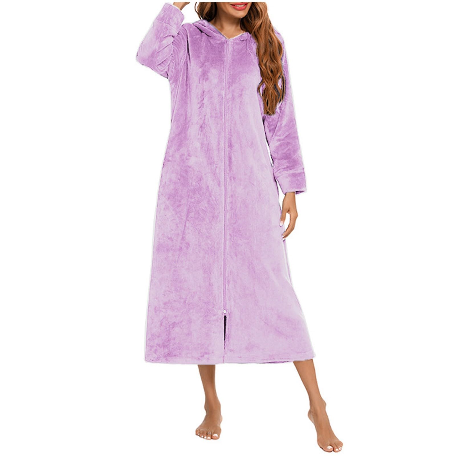 Vestaglia da donna lunga e soffice, con cerniera, in morbido pile felpato, maxi gonna, tinta unita, alla moda, caldo, minimalista, comodo pigiama per tutti i giorni