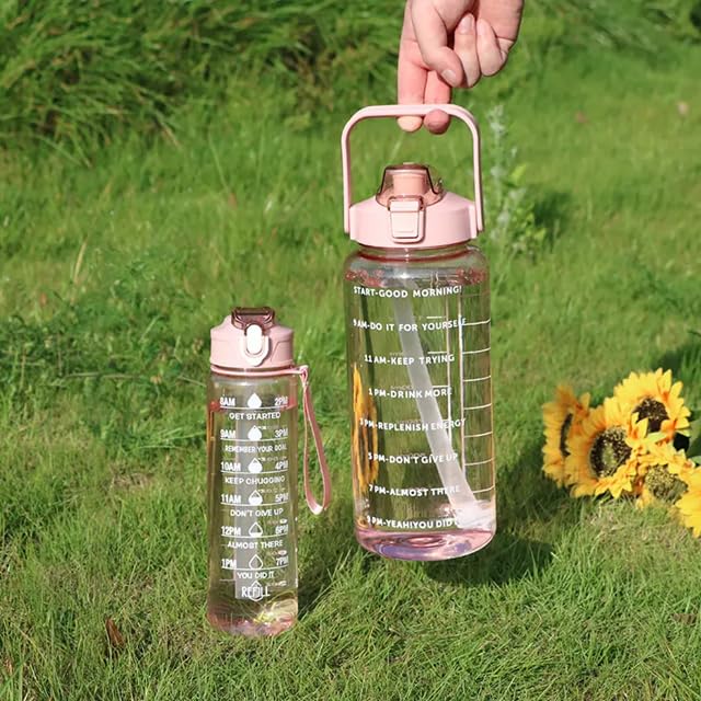 Image of Set of 3 Transparent Water Bottle 2000ML, 900ML, 300ML with Motivational Time Marker | Leak Proof&Break-Proof | Best Usage For Office /School /Gym /Travel Water Bottle