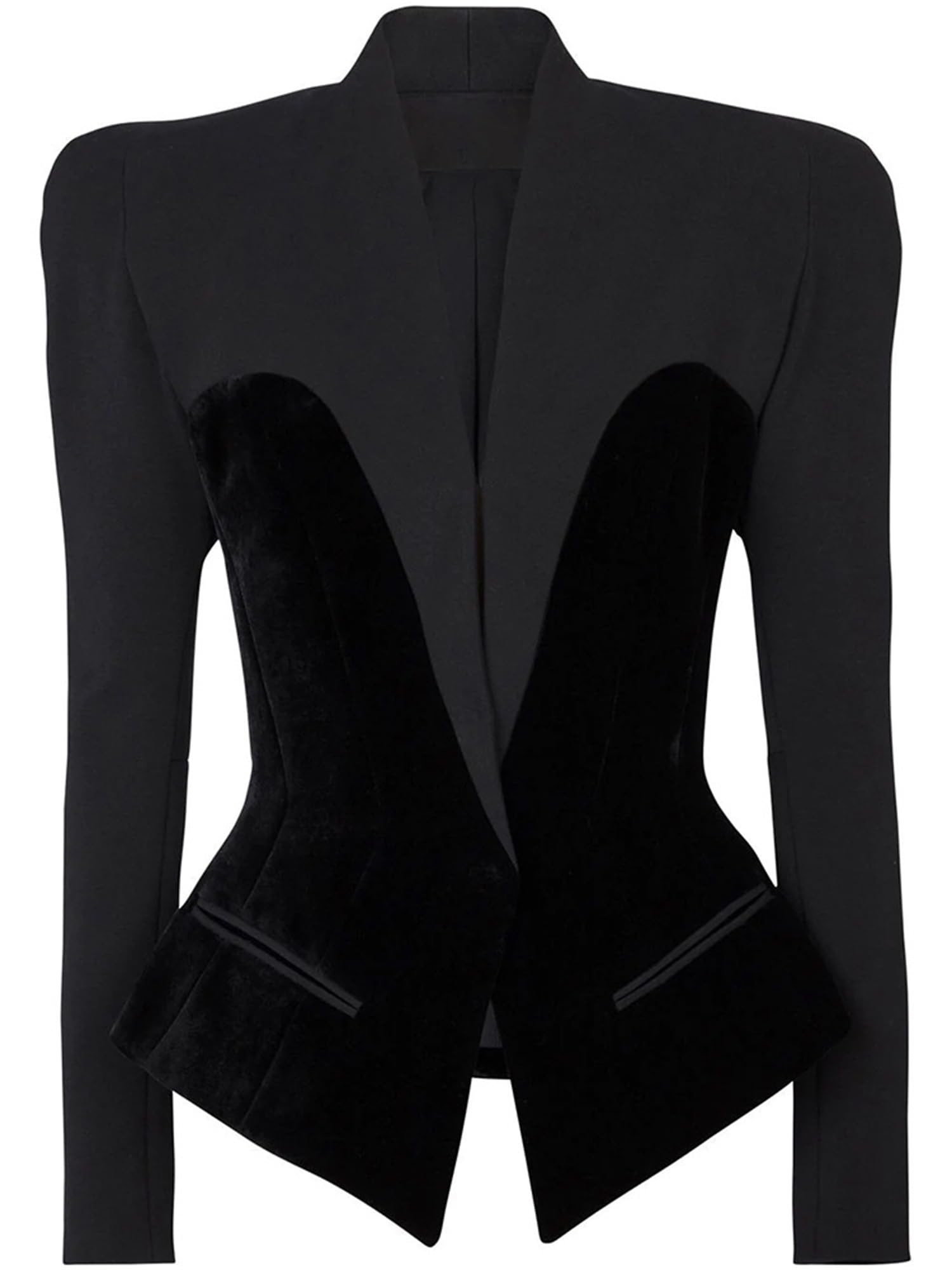Womens Velvet Patchwork Blazer Jacket 2025 Designer Single Button Stand Collar Slim Suit Coat Outwear